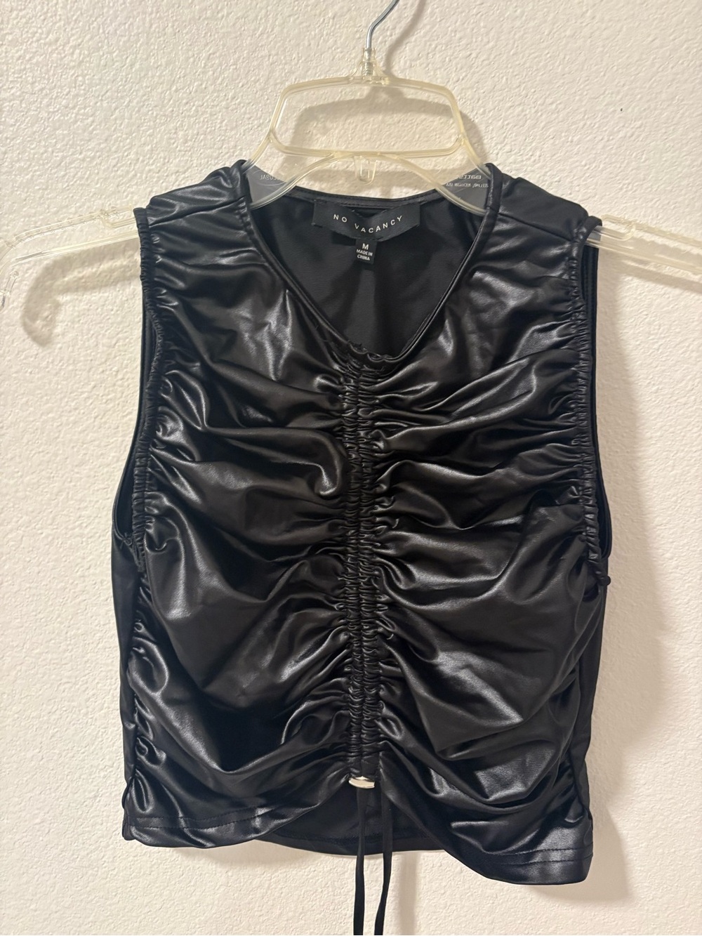 Black Faux Leather Ruched Tank Top